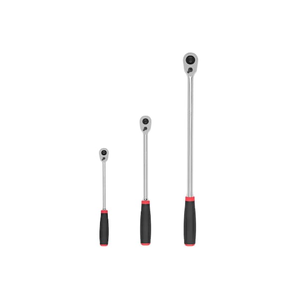1/4, 3/8, 1/2 Inch Drive Quick-Release Comfort Grip Long Ratchet Set, 3-Piece (9, 12, 18 in.)